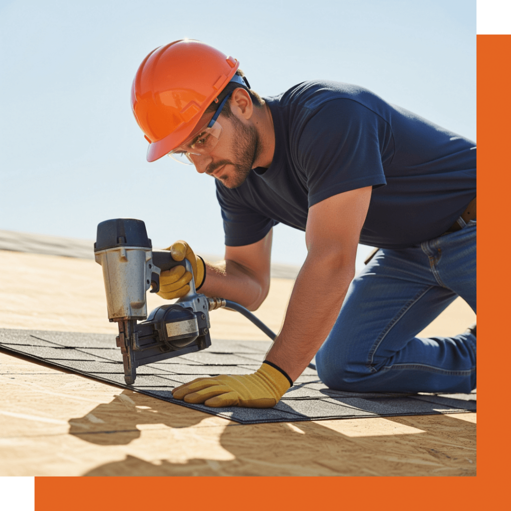 A professional roofer carefully installing a new shingle.